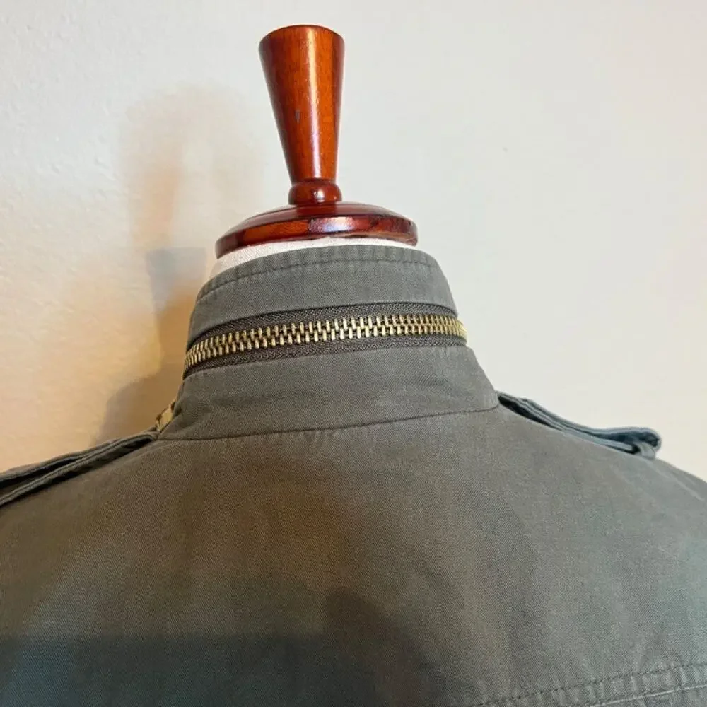 Apostrophe utility jacket khaki green cotton fully lined 3/4 sleeve pockets Sz S